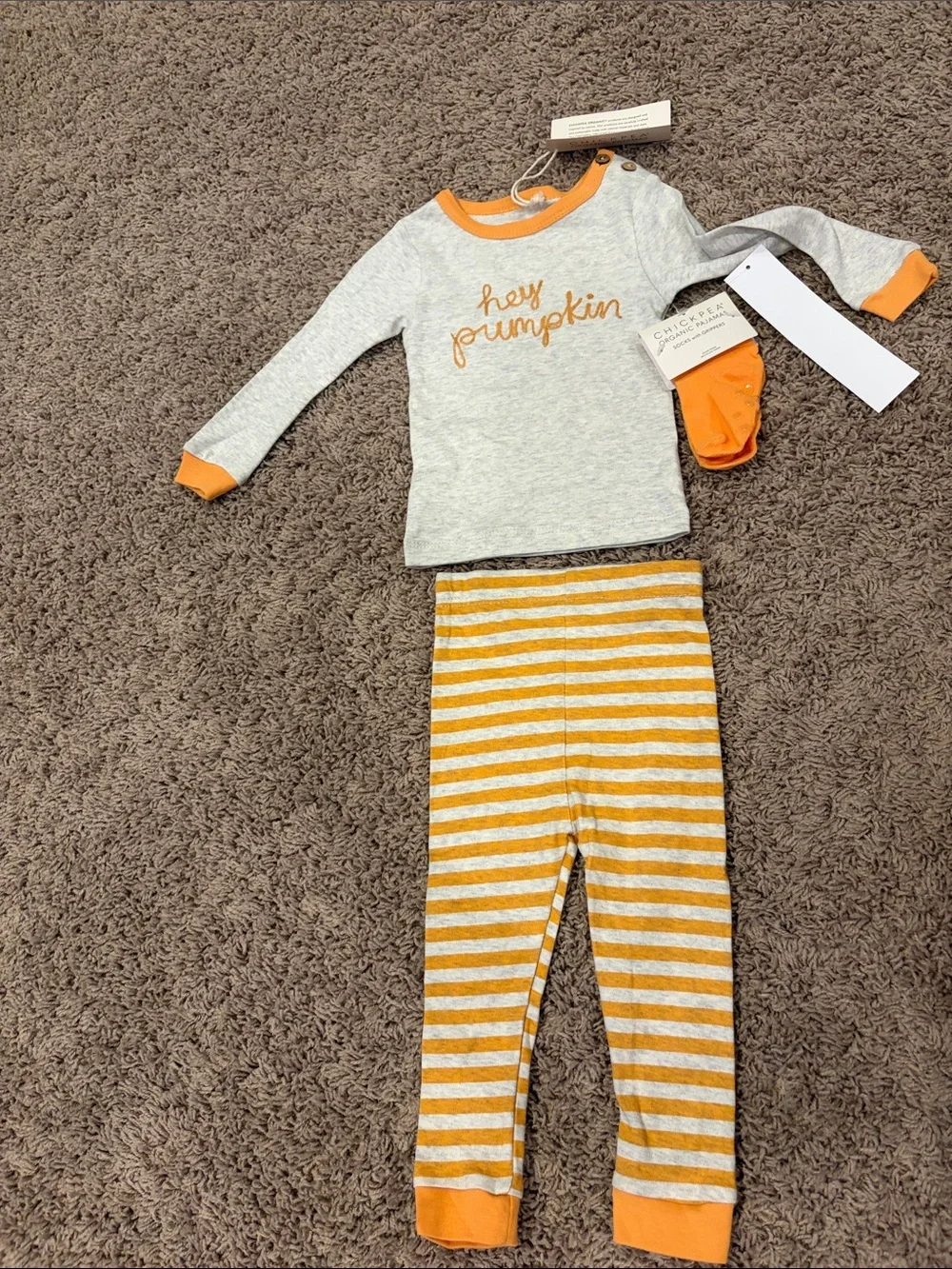 Hey Pumpkin Orange & Gray Kids Pajama Set by Chic Pea